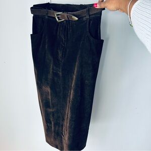 Vintage Elegant Brown Skirt  velvet with Belt
